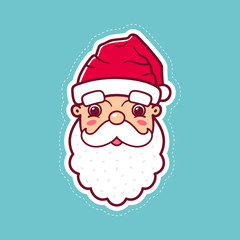 Santa Claus cartoon style face on white sticker for cutting out of paper. Vector illustration for Christmas decoration