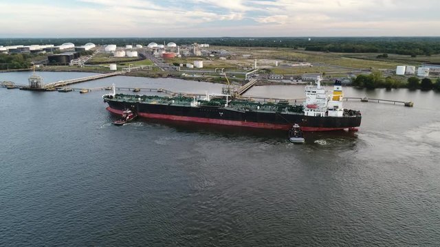 Aerial View of Oil Tanker Ship Philadelphia PA