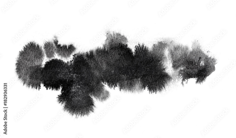 Aufkleber abstract black splashes on white watercolor paper. monochrome image.
