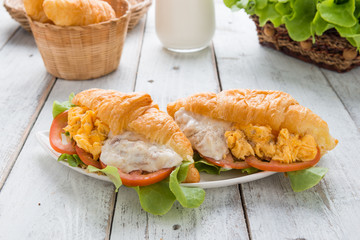 Breakfast Croissant stuffed scrambled eggs and tuna