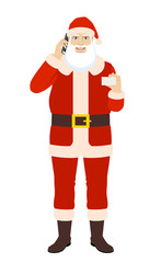 Santa Claus talking on the mobile phone and showing the business card