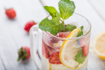 Strawberry juice and lemon soda juice mixed with soda