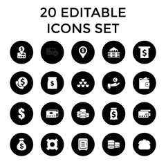 Bank icons. set of 20 editable filled bank icons