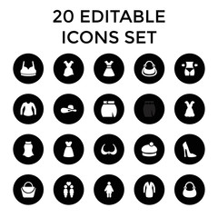 Lady icons. set of 20 editable filled lady icons