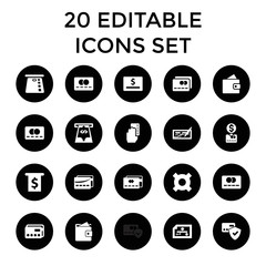 Credit icons. set of 20 editable filled credit icons
