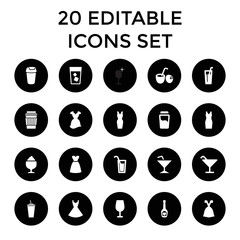 Cocktail icons. set of 20 editable filled cocktail icons