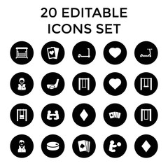Playing icons. set of 20 editable filled playing icons