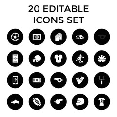 Football icons. set of 20 editable filled football icons