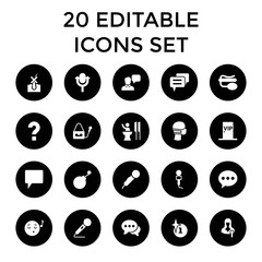 Speech icons. set of 20 editable filled speech icons