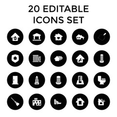 House icons. set of 20 editable filled house icons