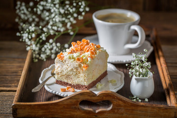Tasty and sweet meringue served in blue porcelain