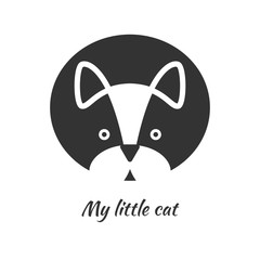 Head of cat. Black contour on white background. Vector illustration.