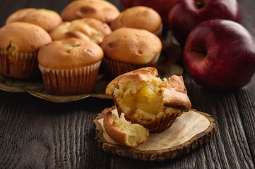 Homemade muffins with apple stuffing.