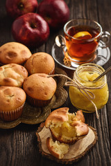 Homemade muffins with apple stuffing.