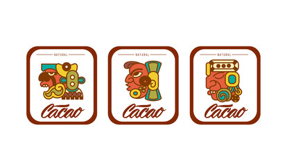 Vector illustration aztec cacao pattern collection for chocolate package design.