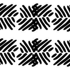 Black and White Seamless Hand Drawn Ethnic Pattern
