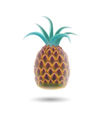 Realistic pineapple on white background. Vector illustration.