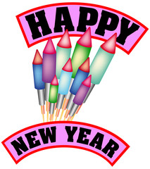 happy new year with a bunch of bottle rockets