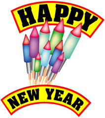 happy new year with a bunch of bottle rockets