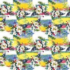 Fototapeta na wymiar Bouquet flower pattern in a watercolor style. Full name of the plant: bouquet. Aquarelle wild flower for background, texture, wrapper pattern, frame or border.