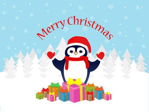 Merry Christmas penguin greeting card