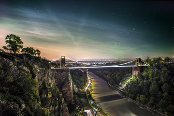 Clifton Suspension Bridge at night - obrazy, fototapety, plakaty