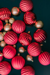 Red and Gold Christmas ball ornaments as seen from above
