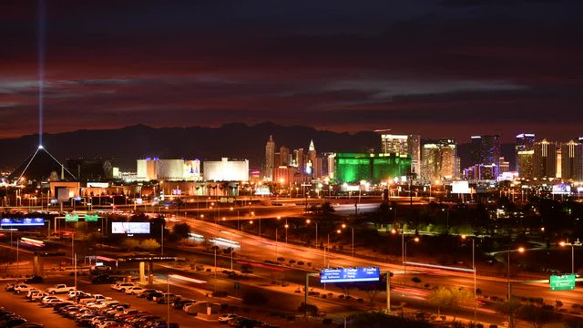 City of Las Vegas Night Time Timelapse. November 2017. Nevada, United States of America.
