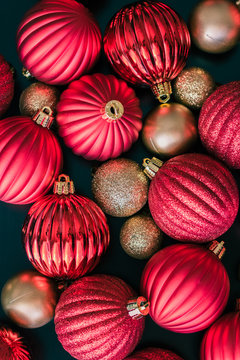 Red and Gold Christmas ball ornaments as seen from above