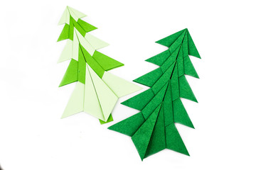 origami christmas trees isolated on white