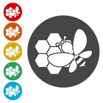 Bee and of honeycomb, Bee Silhouette icon 