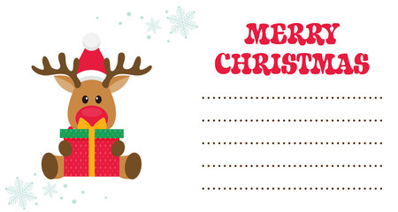 cartoon christmas deer with gift christmas card