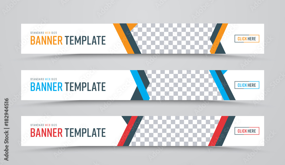 Poster design of horizontal vector white banners of standard size with a place for photos