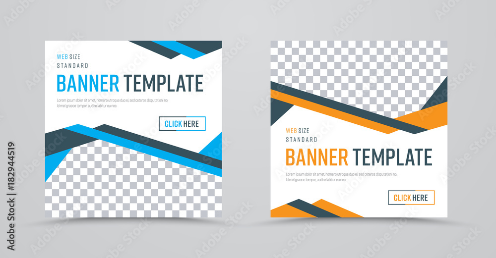 Poster template of square banners with colored abstract lines and a place for a photo