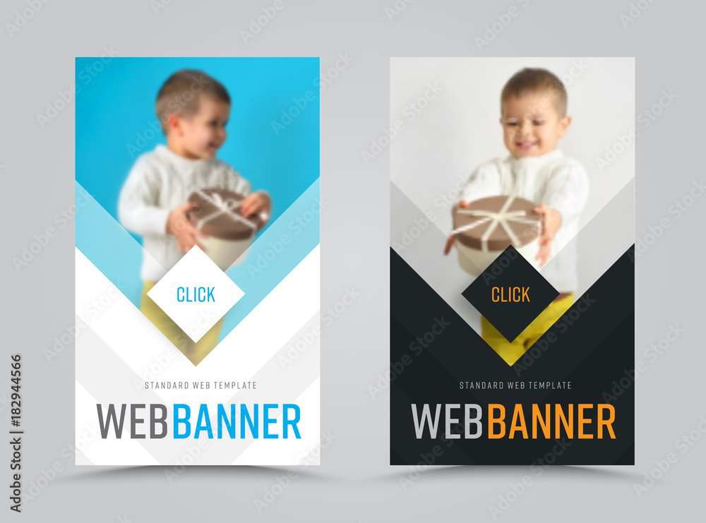 Poster set of vertical web banners with arrows and a place for photos