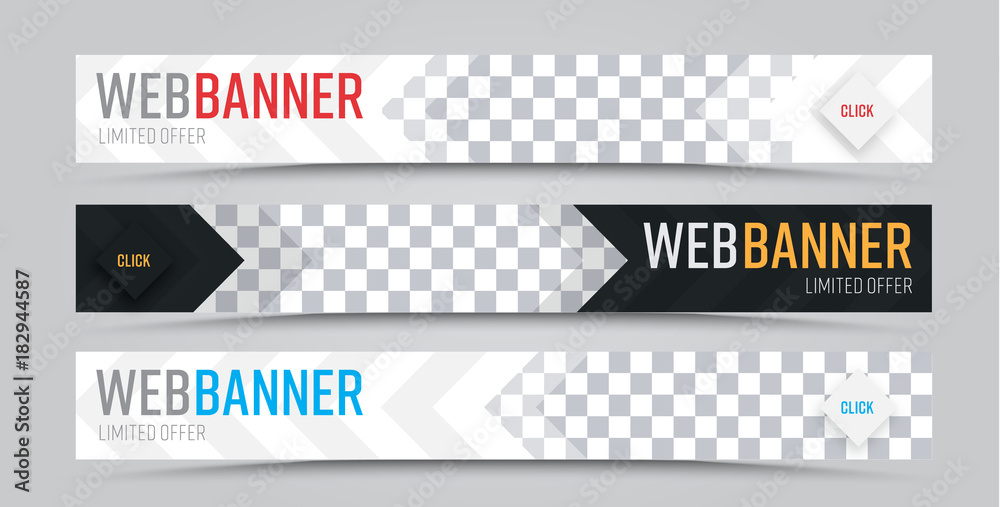Poster set of vector horizontal web banners with place for photo