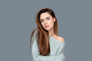 Fototapeta premium beautiful tender girl posing isolated on grey