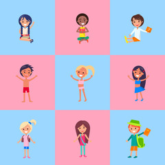 Fototapeta premium Playful Children Showing Emotions Vector Poster