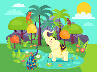Indian Flora and Fauna Cartoon Vector Illustration