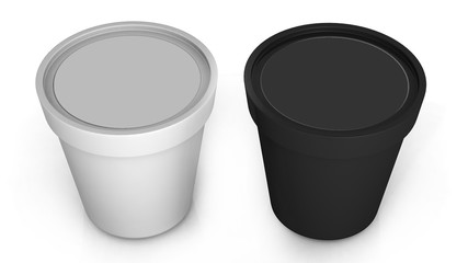 3D rendering plastic tub bucket container for dessert, yogurt, ice cream, sour cream, snack, butter, margarine or cheese, Mock Up Template