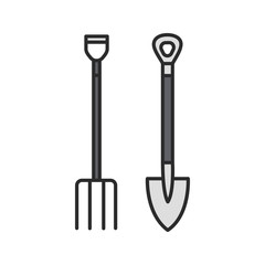 Pitchfork and shovel color icon