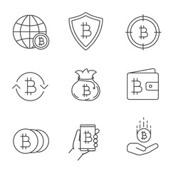 Bitcoin linear icons set