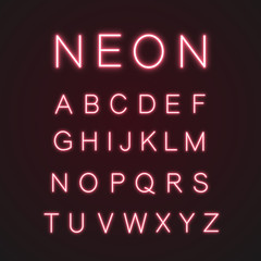Pink alphabet neon light icons set