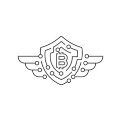 Bitcoin logotype. Protection concept. Editable Stroke