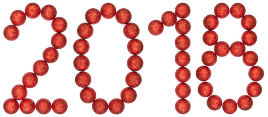 Numeral 2018 from decorative balls, isolated on white background