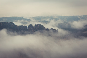 Foggy landscape in saxon switzerland