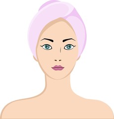 Young beautiful girl. Beauty skincare and cosmetology. Beauty and freshness of the woman face vector illustration.
