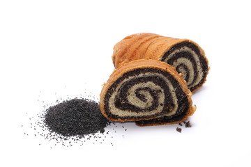 Poppy seed bread, cake isolated on white background