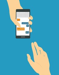 Smartphone in hand. concept of mobile application.