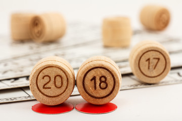Wooden lotto barrels with numbers of 20 and 18 replace 17 as New Year 2018 is coming concept